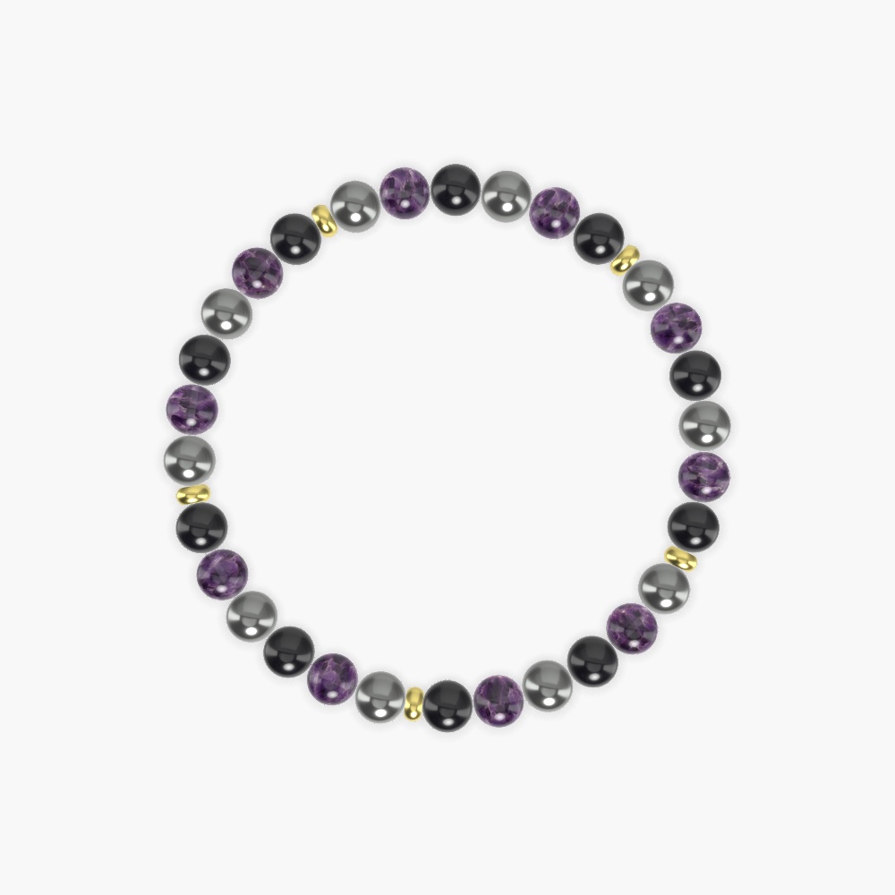 Black Tourmaline, Amethyst and Hematite Bracelet