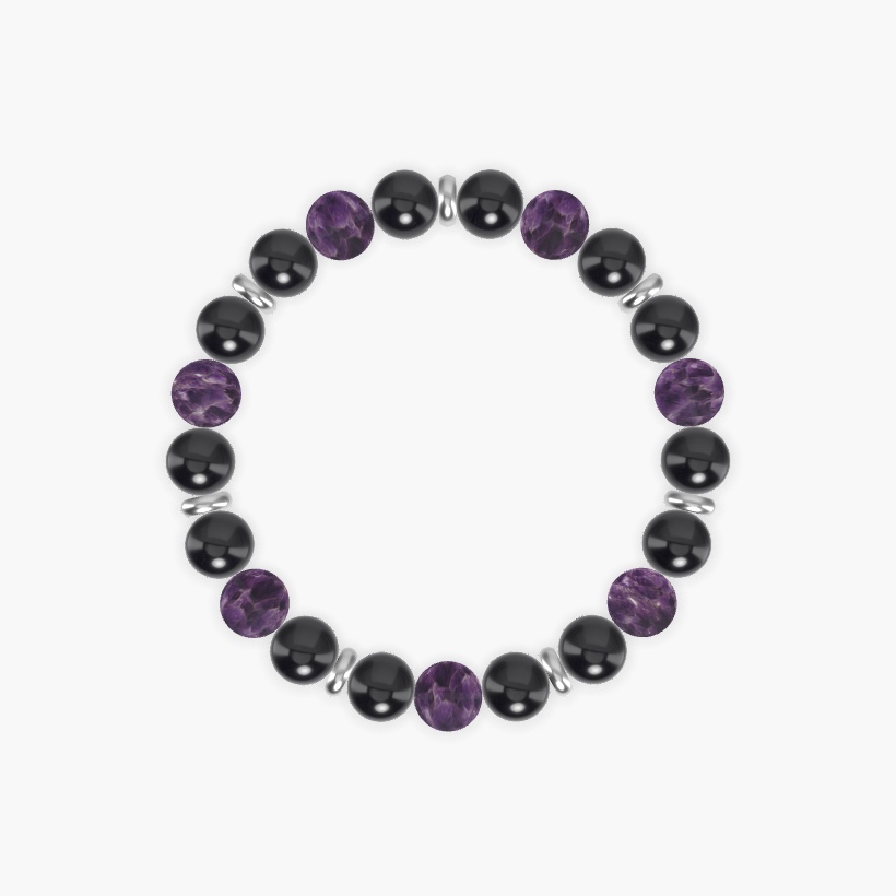 Black Tourmaline and Amethyst Bracelet