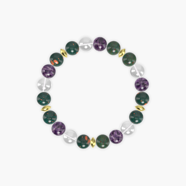 Bloodstone, Amethyst and Clear Quartz Bracelet