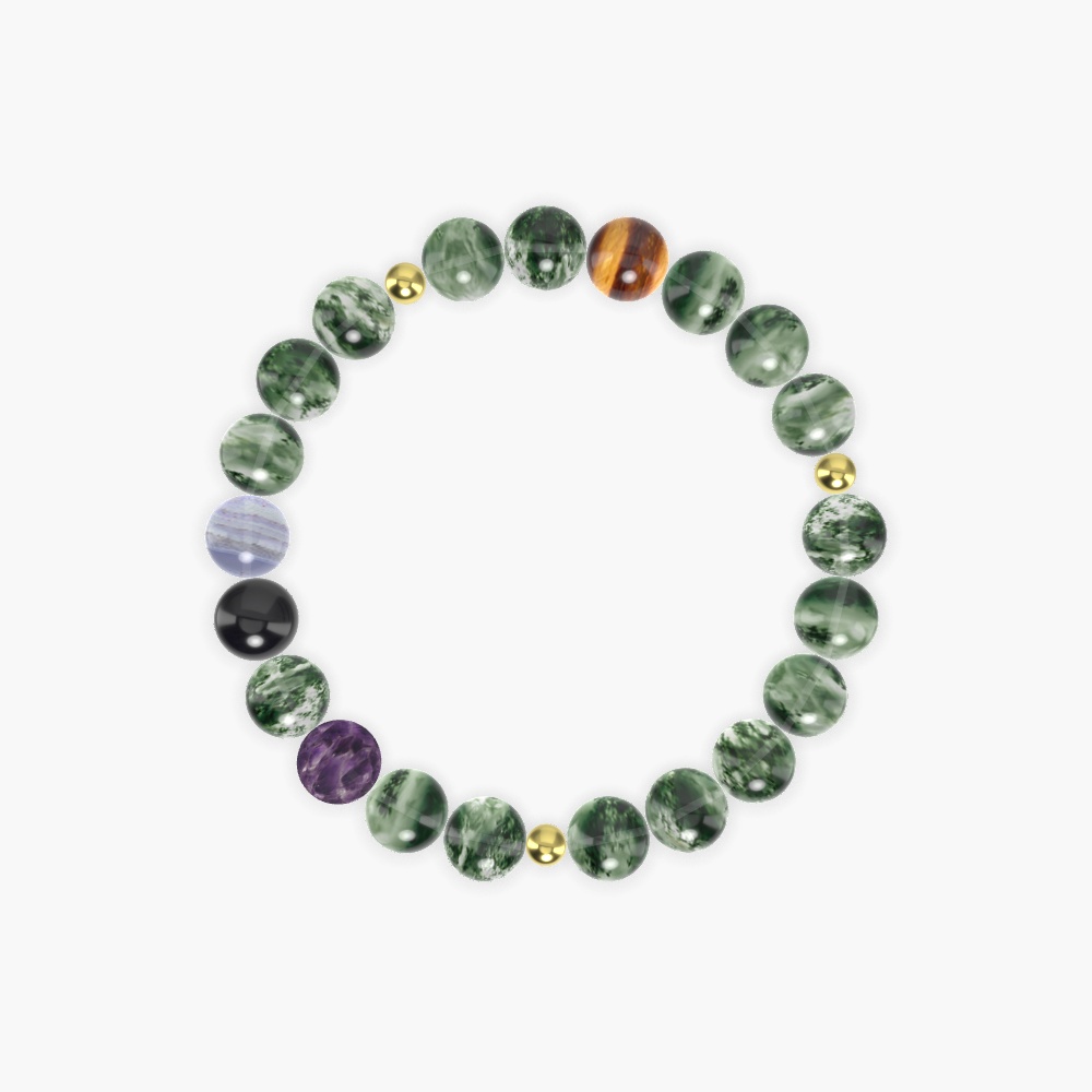 Moss Agate, Tiger Eye, Blue Lace Agate and more Gemstone Bracelet