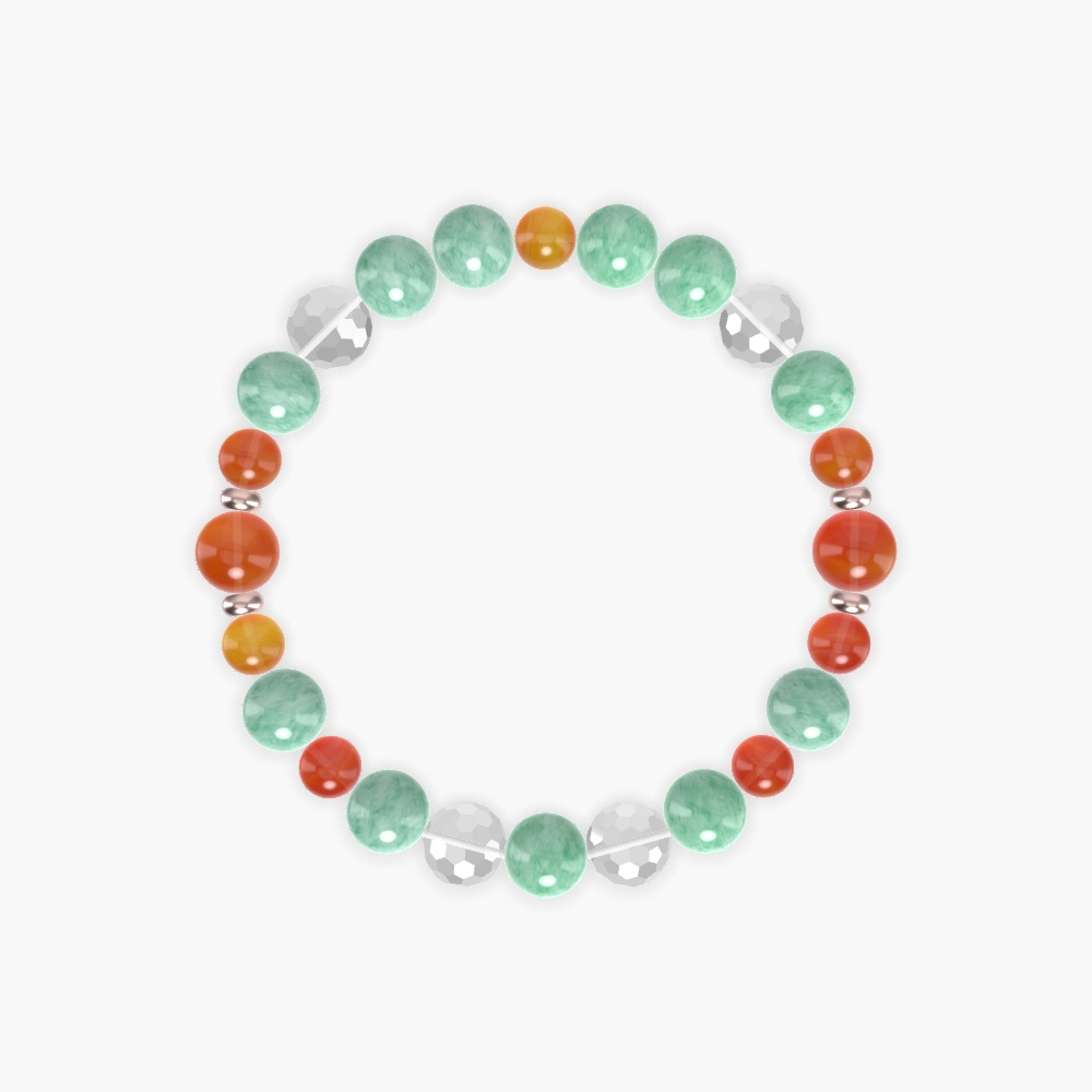 Green Jade, Carnelian and Clear Quartz Bracelet