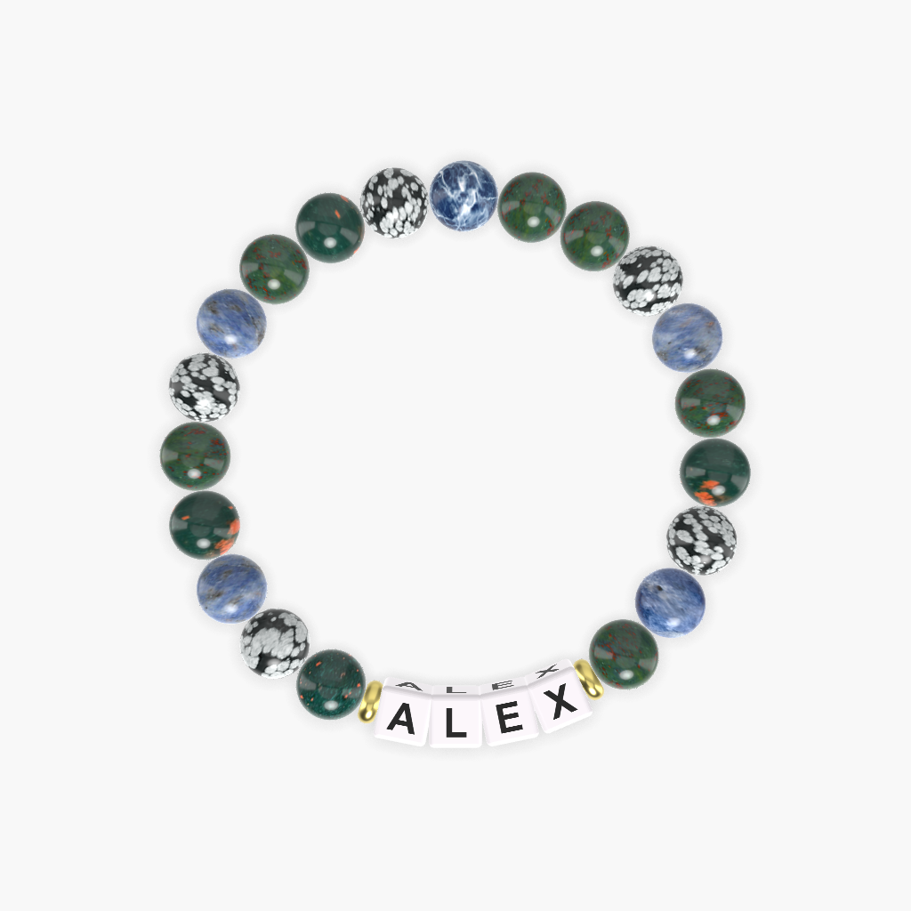 Bloodstone, Sodalite and Snowflake Obsidian Bracelet