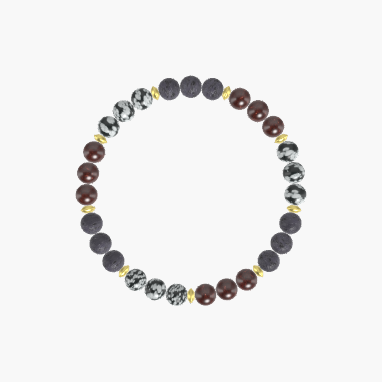 Garnet, Lava Rock and Snowflake Obsidian Bracelet