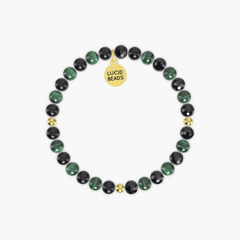 Malachite, Black Obsidian and Black Tourmaline Bracelet