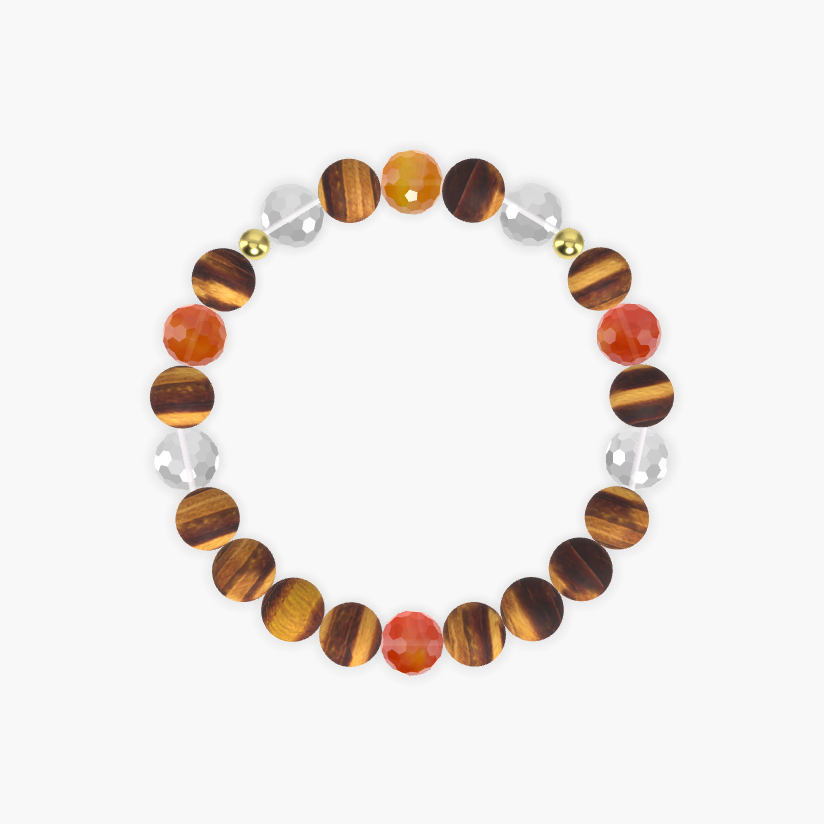 Tiger Eye, Carnelian and Clear Quartz Bracelet