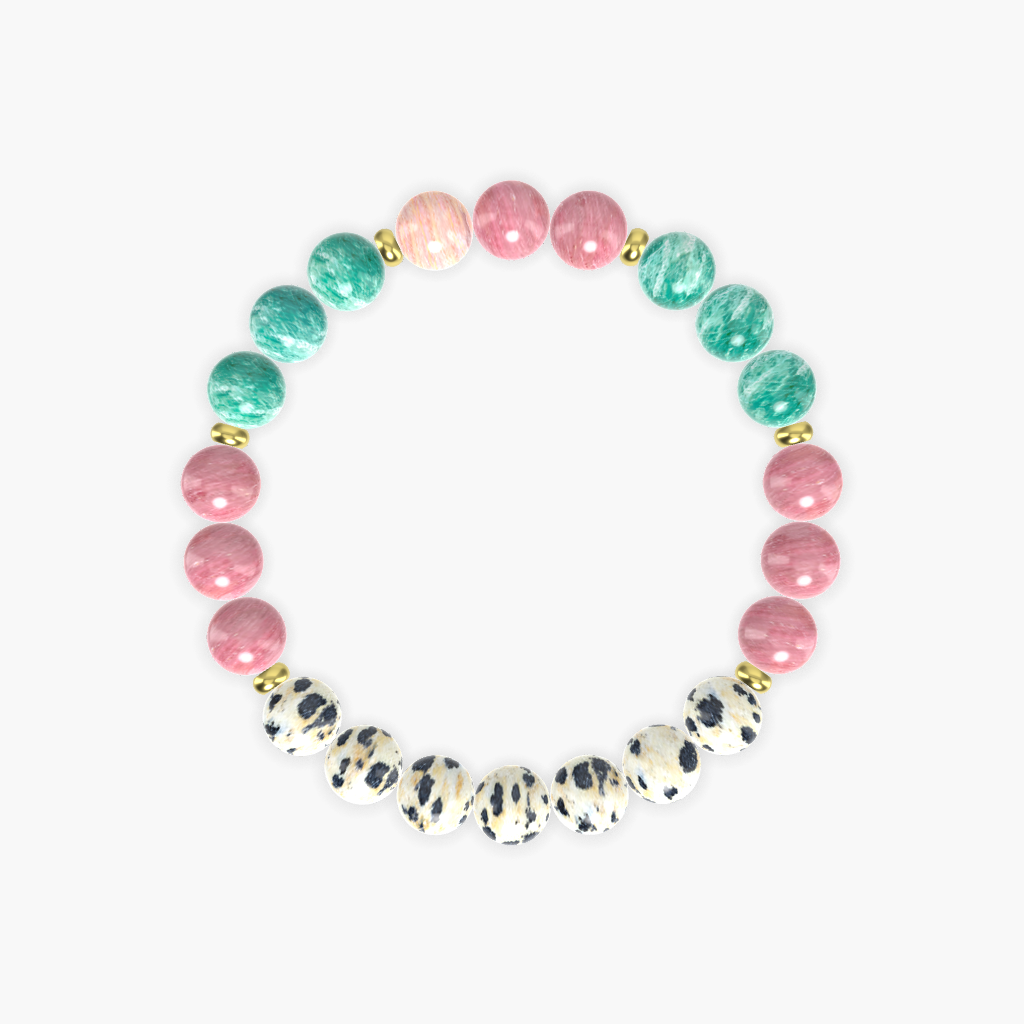 Rhodonite, Dalmatian Jasper and Amazonite Bracelet