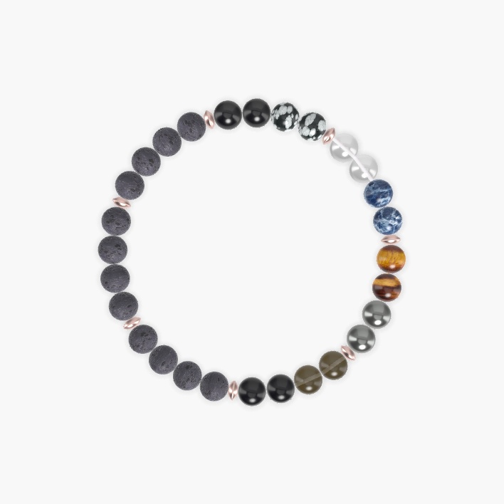 Lava Rock, Black Obsidian, Smoky Quartz and more Gemstone Bracelet