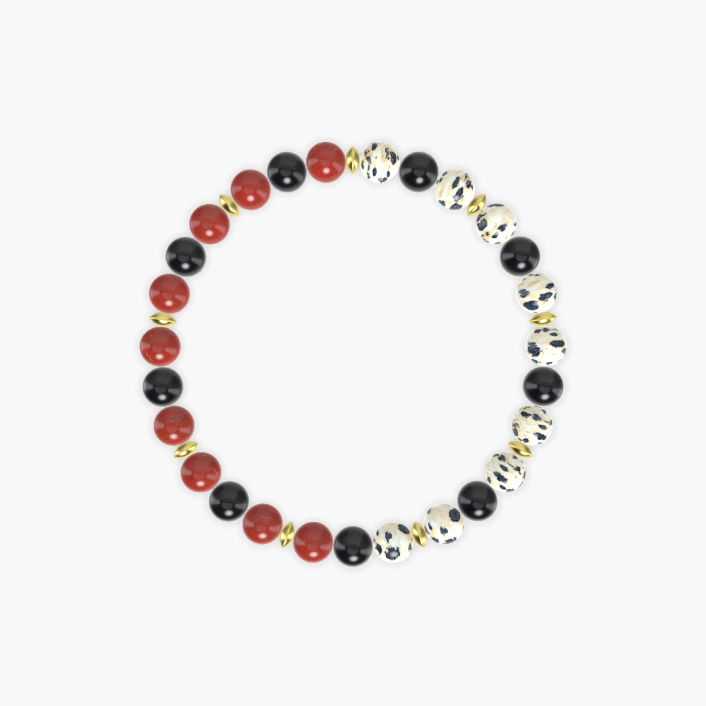 Black Obsidian, Dalmatian Jasper and Red Jasper Bracelet