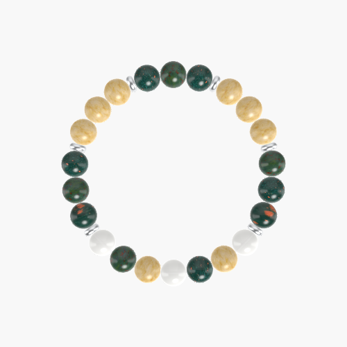 Bloodstone, Yellow Jade and White Jade Bracelet