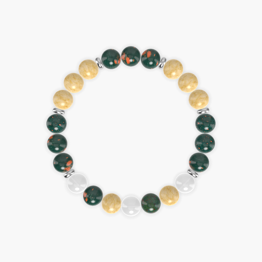 Bloodstone, Yellow Jade and White Jade Bracelet