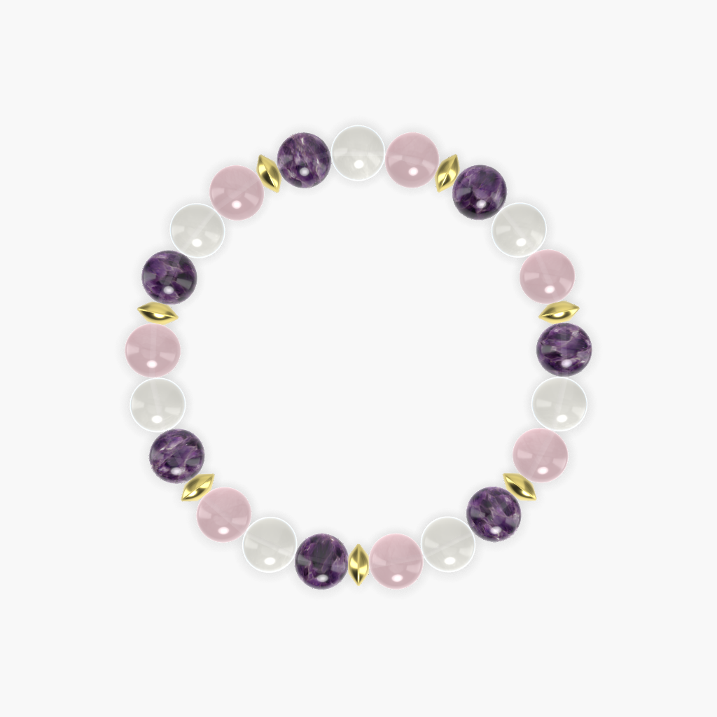 Rose Quartz, Moonstone and Amethyst Bracelet