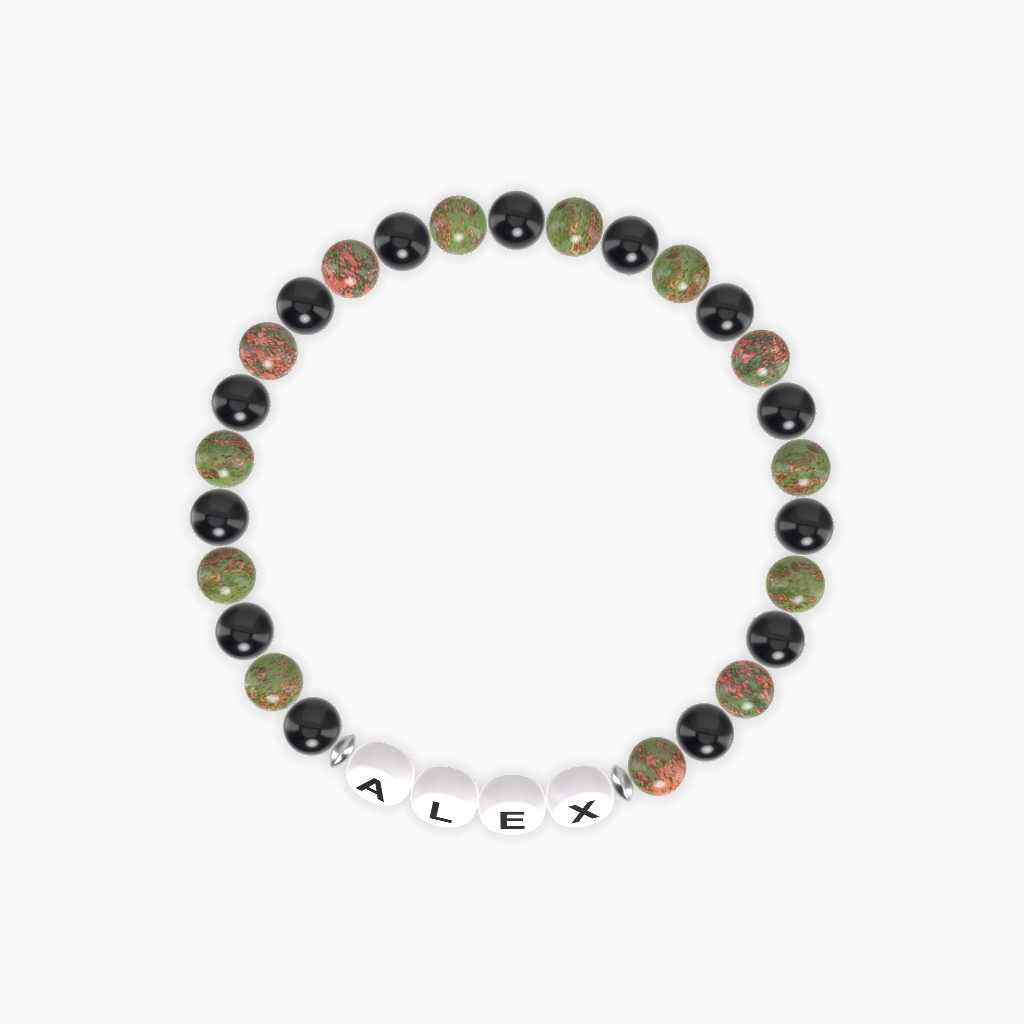 Unakite and Black Obsidian Bracelet