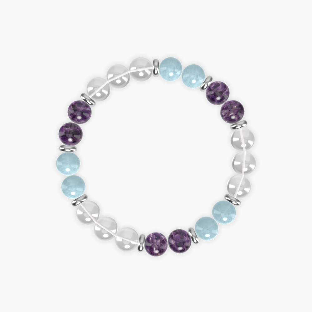 Clear Quartz, Amethyst and Aquamarine Bracelet