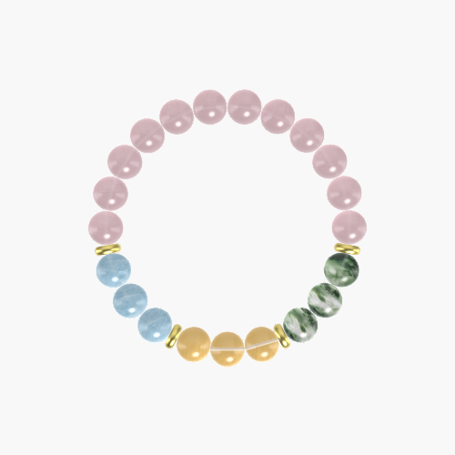 Rose Quartz, Citrine, Moss Agate and Aquamarine Gemstone Bracelet