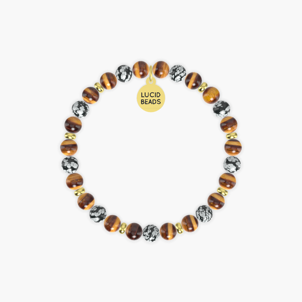 Tiger Eye and Snowflake Obsidian Bracelet
