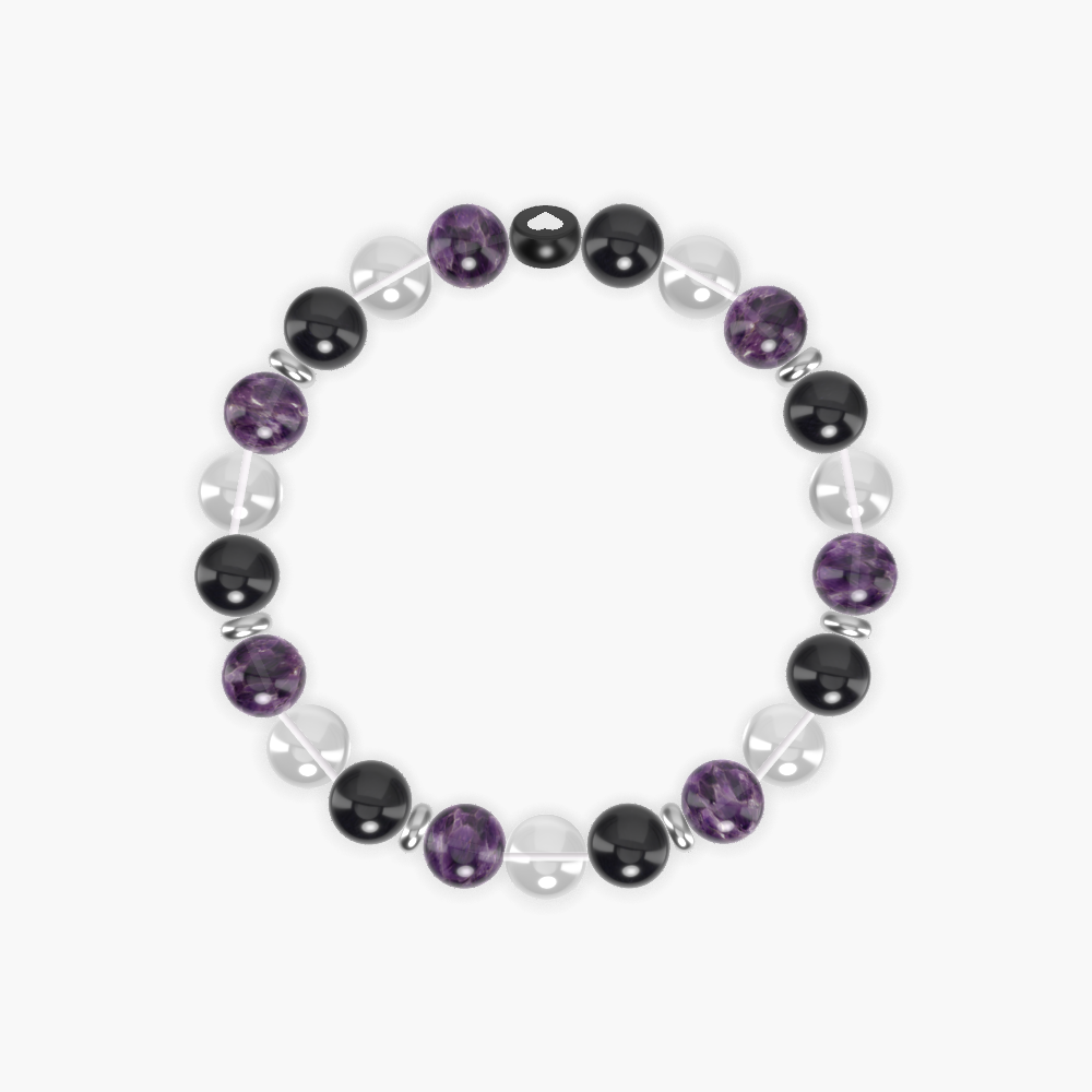 Clear Quartz, Black Tourmaline and Amethyst Bracelet