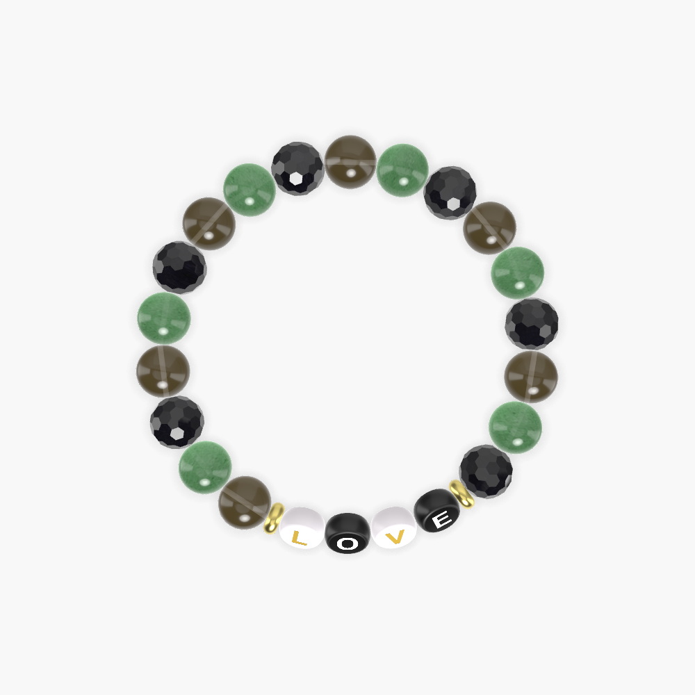Black Tourmaline, Aventurine and Smoky Quartz Bracelet