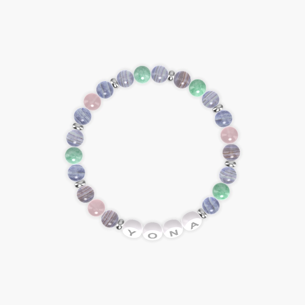 Blue Lace Agate, Green Jade and Rose Quartz Bracelet
