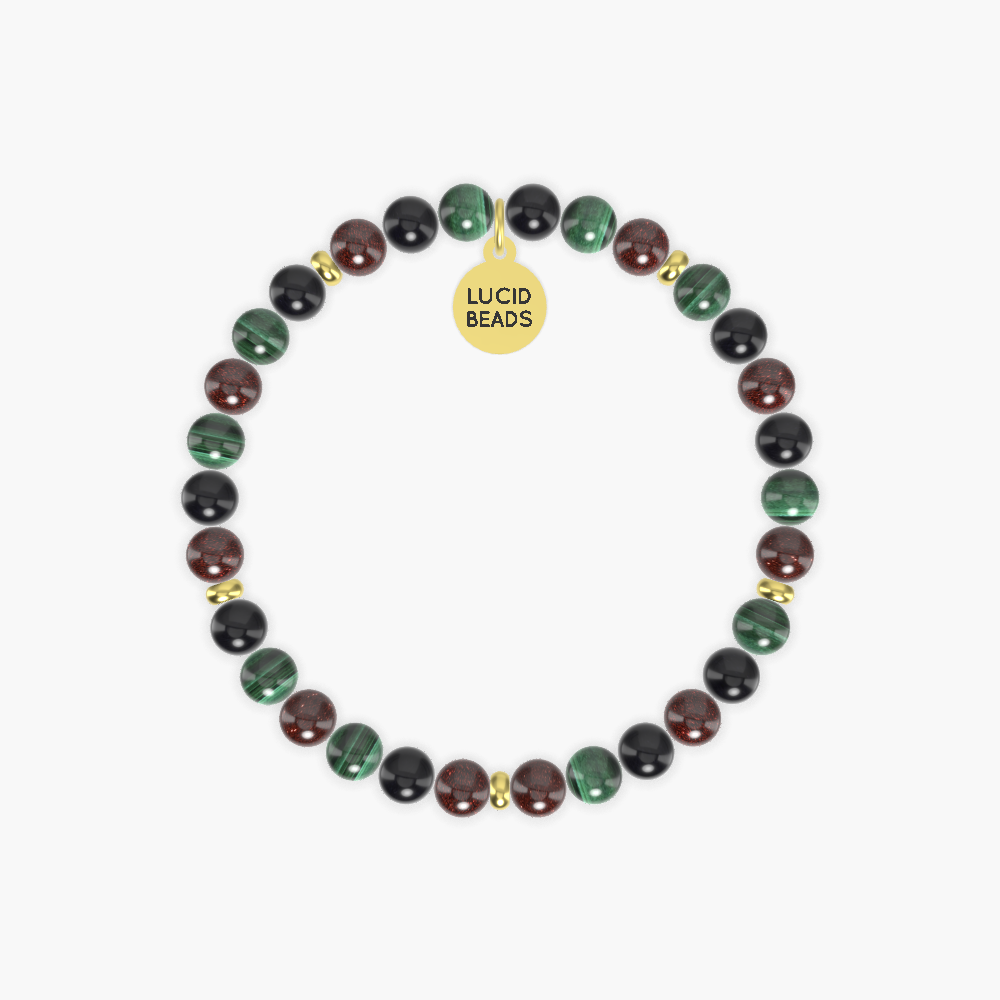 Garnet, Malachite and Black Obsidian Bracelet