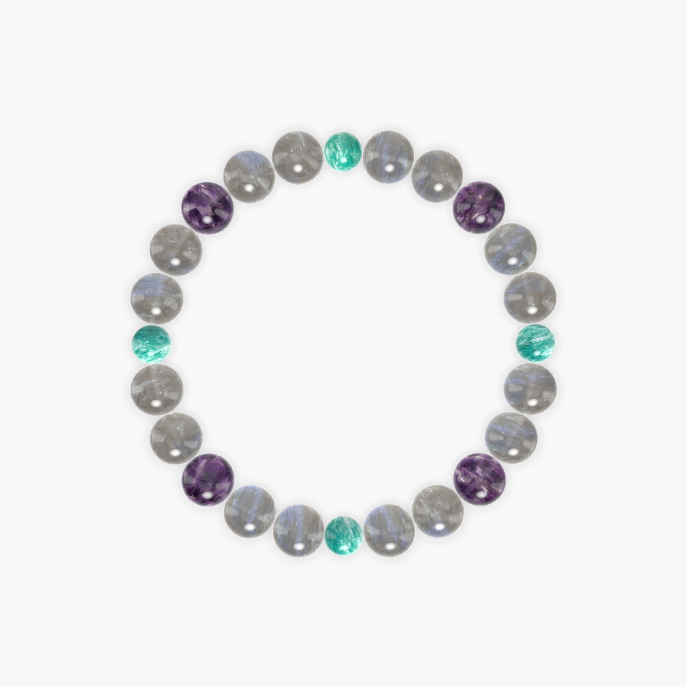 Labradorite, Amazonite, and Amethyst Gemstone Bead Bracelet