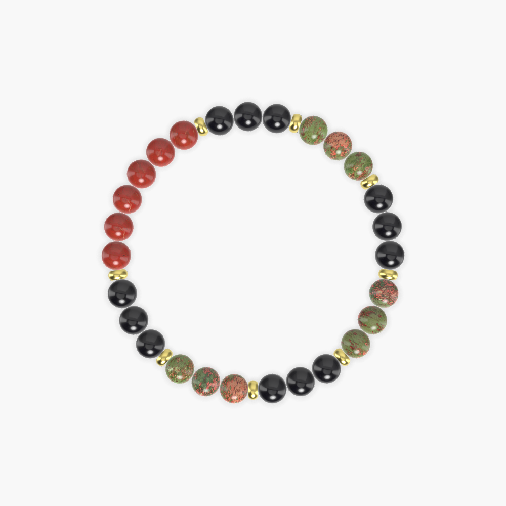 Black Tourmaline, Unakite and Red Jasper Bracelet