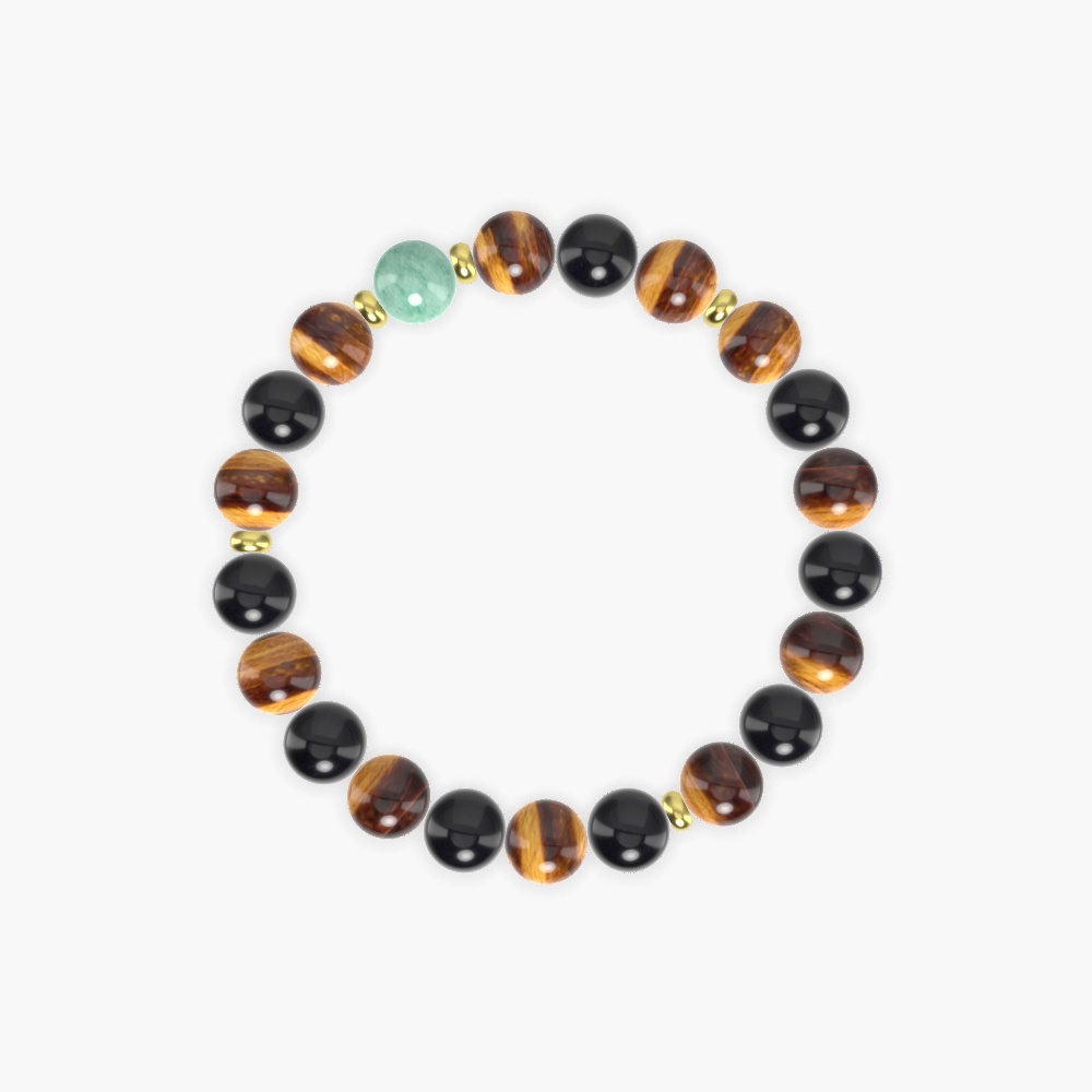 Tiger Eye, Black Obsidian and Green Jade Bracelet