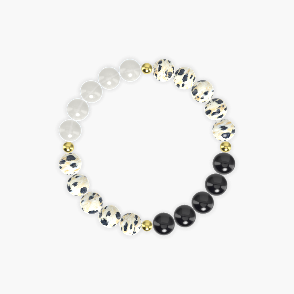 Dalmatian Jasper, Black Tourmaline and Moonstone Bracelet