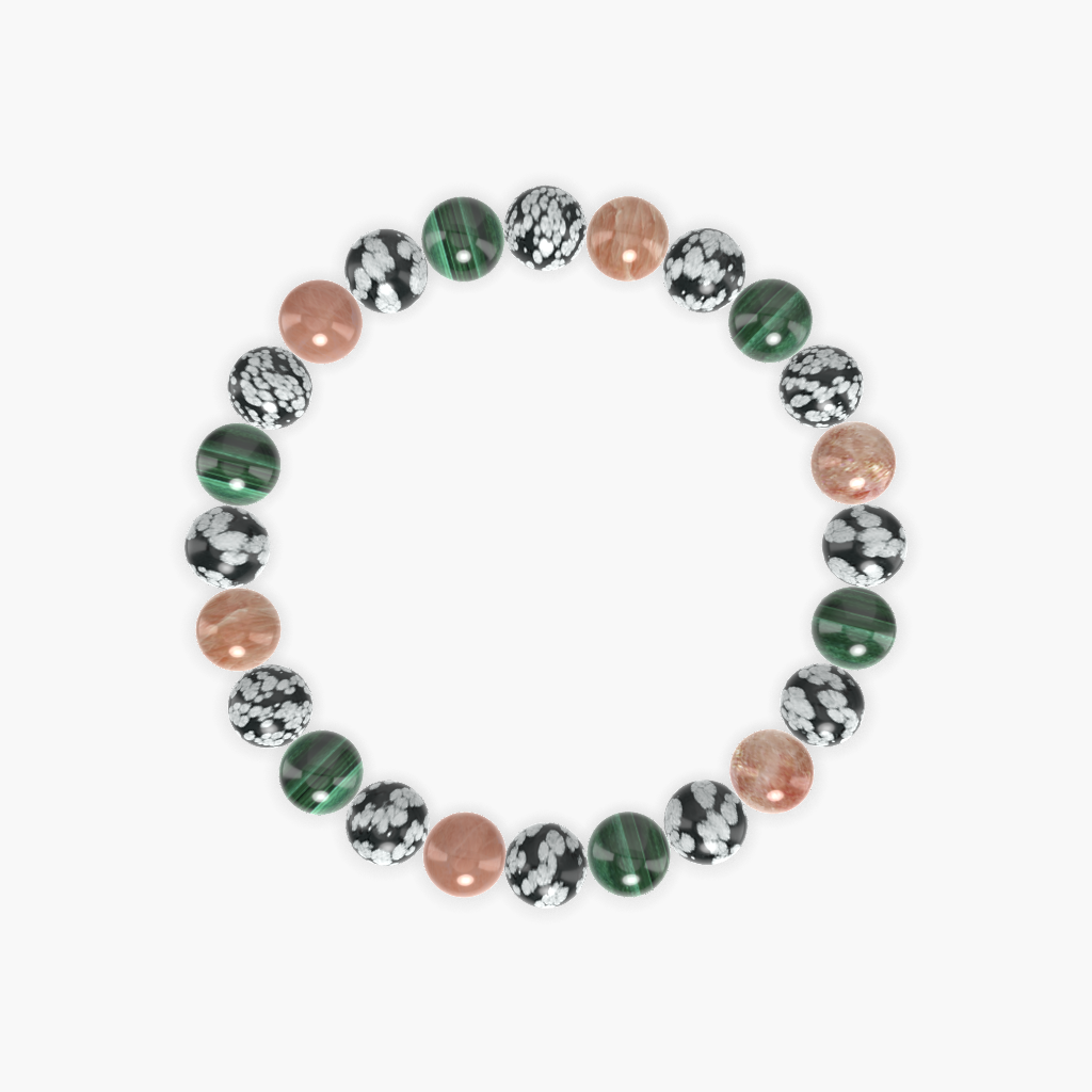 Snowflake Obsidian, Malachite and Sunstone Bracelet