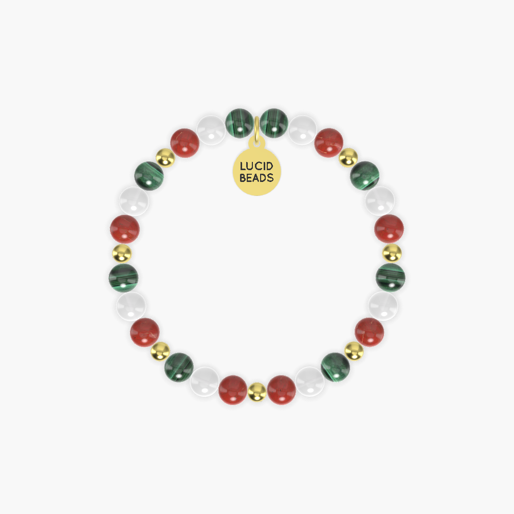 Red Jasper, White Jade and Malachite Bracelet