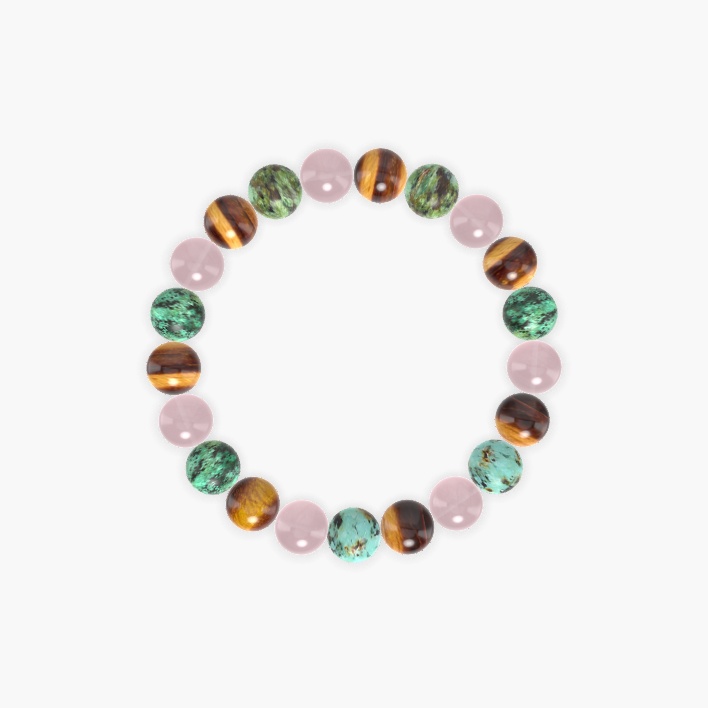 African Turquoise, Tiger Eye and Rose Quartz Bracelet