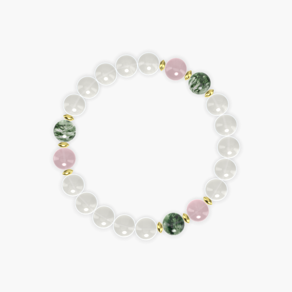 Moonstone, Moss Agate and Rose Quartz Bracelet