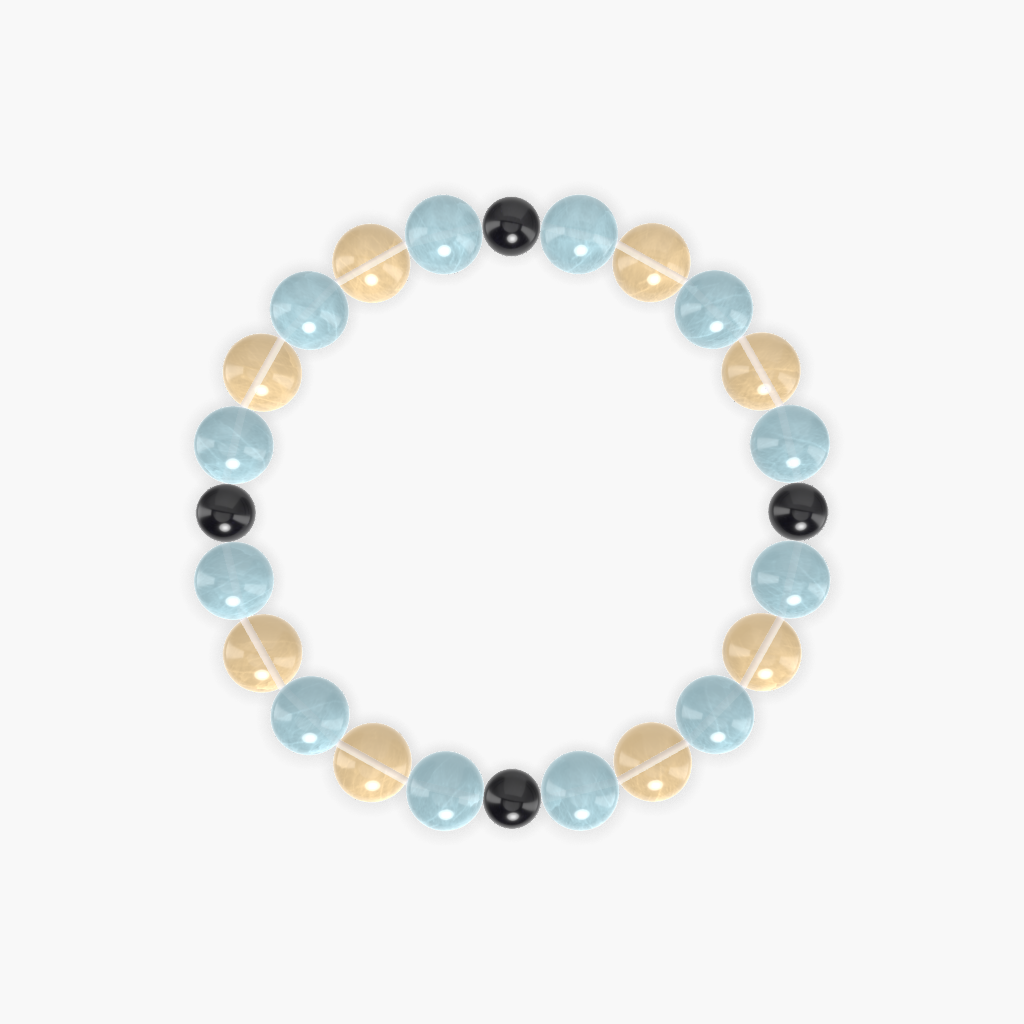 Aquamarine, Citrine, and Black Tourmaline Gemstone Bracelet