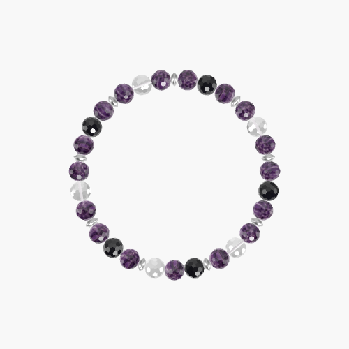 Amethyst, Black Tourmaline and Clear Quartz Bracelet - By