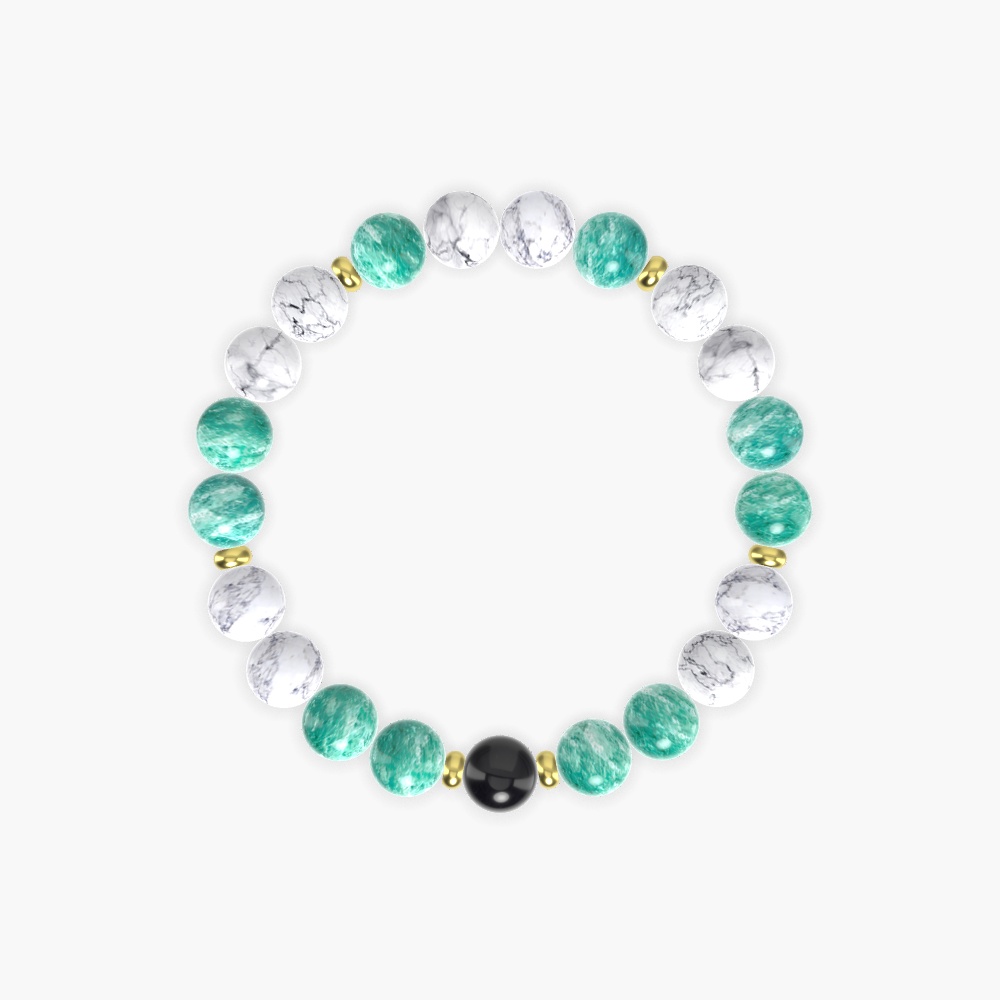 Amazonite, Howlite and Black Obsidian Bracelet