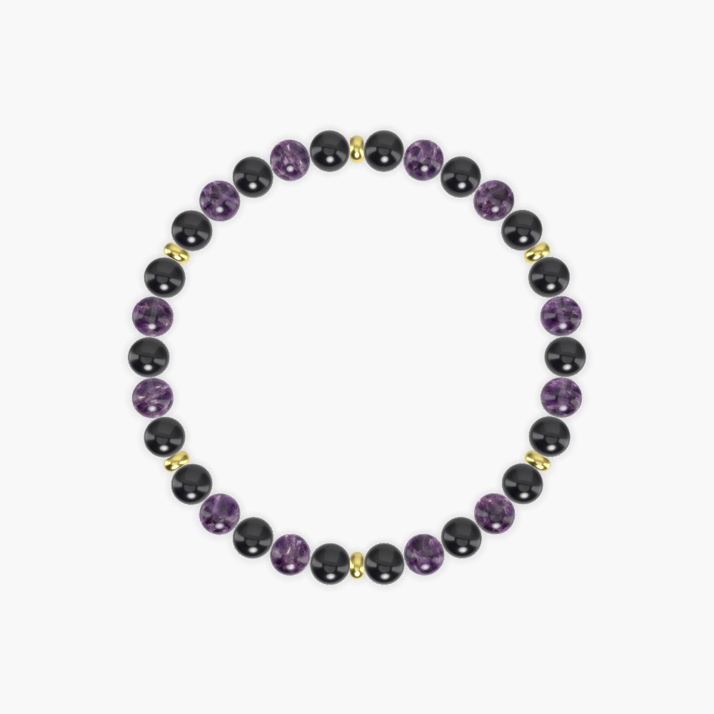 Black Tourmaline and Amethyst Bracelet