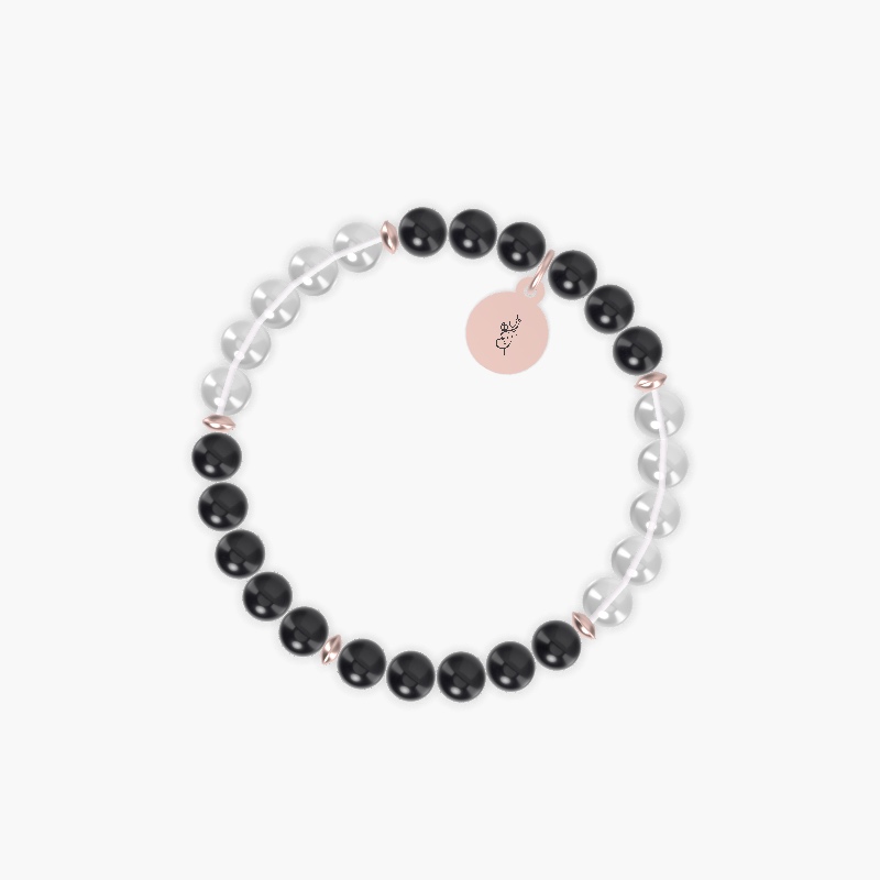 Black Obsidian and Clear Quartz Bracelet
