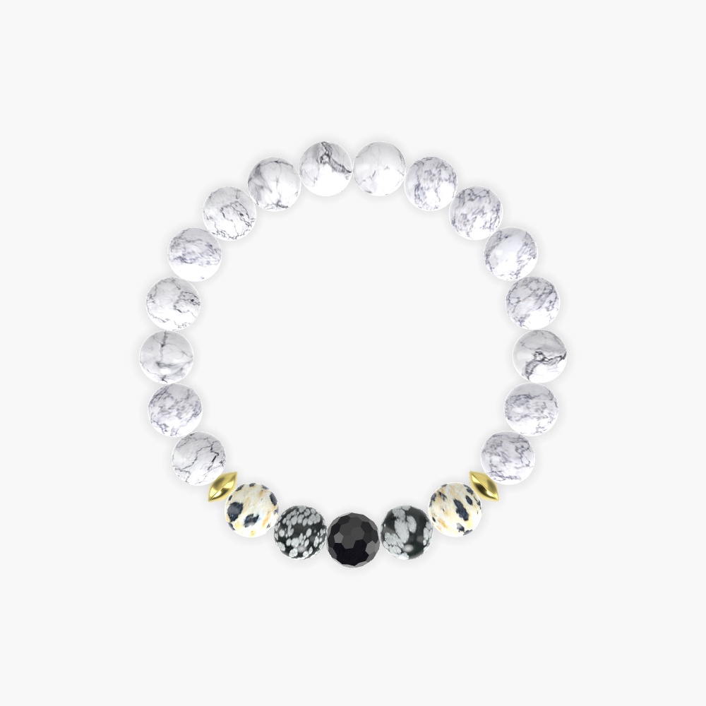 Howlite, Snowflake Obsidian, Dalmatian Jasper and more Gemstone Bracelet