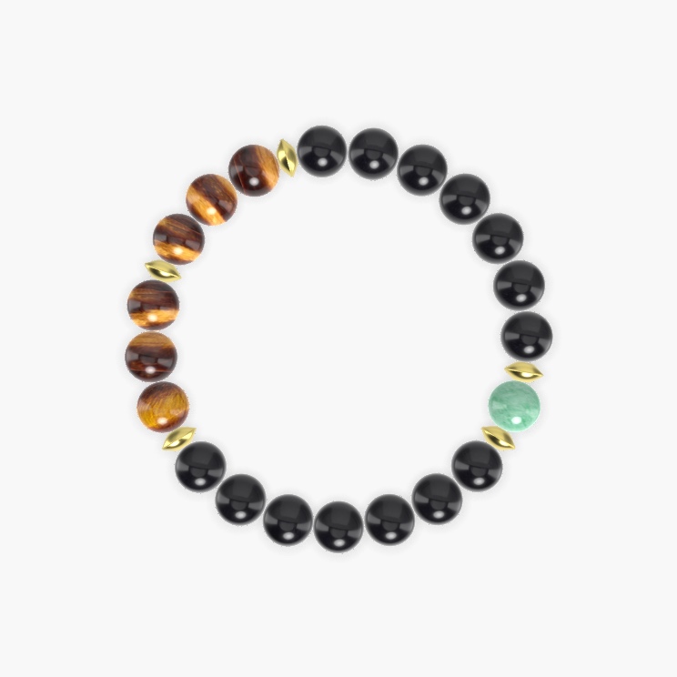 Black Obsidian, Tiger Eye and Green Jade Bracelet