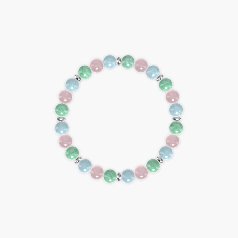 Aquamarine, Rose Quartz and Green Jade Bracelet