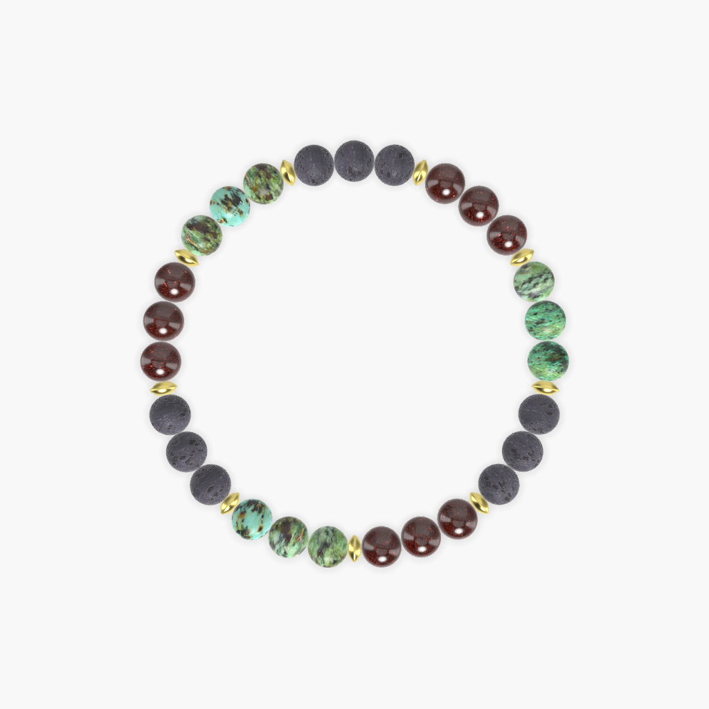 Garnet, Lava Rock and African Turquoise Bracelet