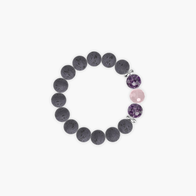 Lava Rock, Amethyst and Rose Quartz Bracelet