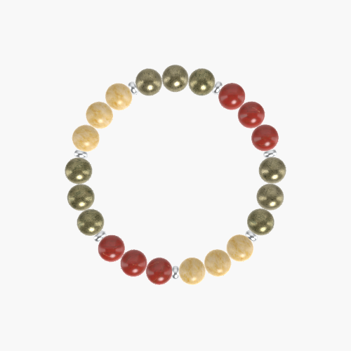 Pyrite, Yellow Jade and Red Jasper Bracelet