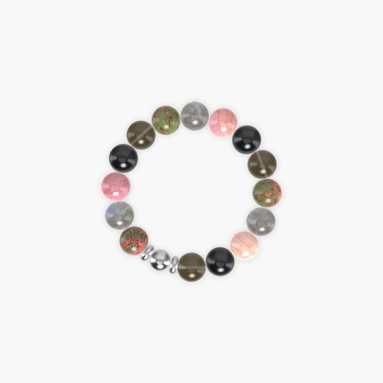 Smoky Quartz, Black Tourmaline, Rhodonite and more Gemstone Bracelet