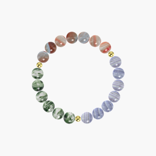 Blue Lace Agate, Sardonyx and Moss Agate Bracelet