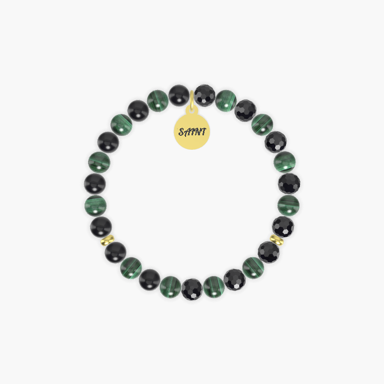 Malachite, Black Tourmaline and Black Obsidian Bracelet