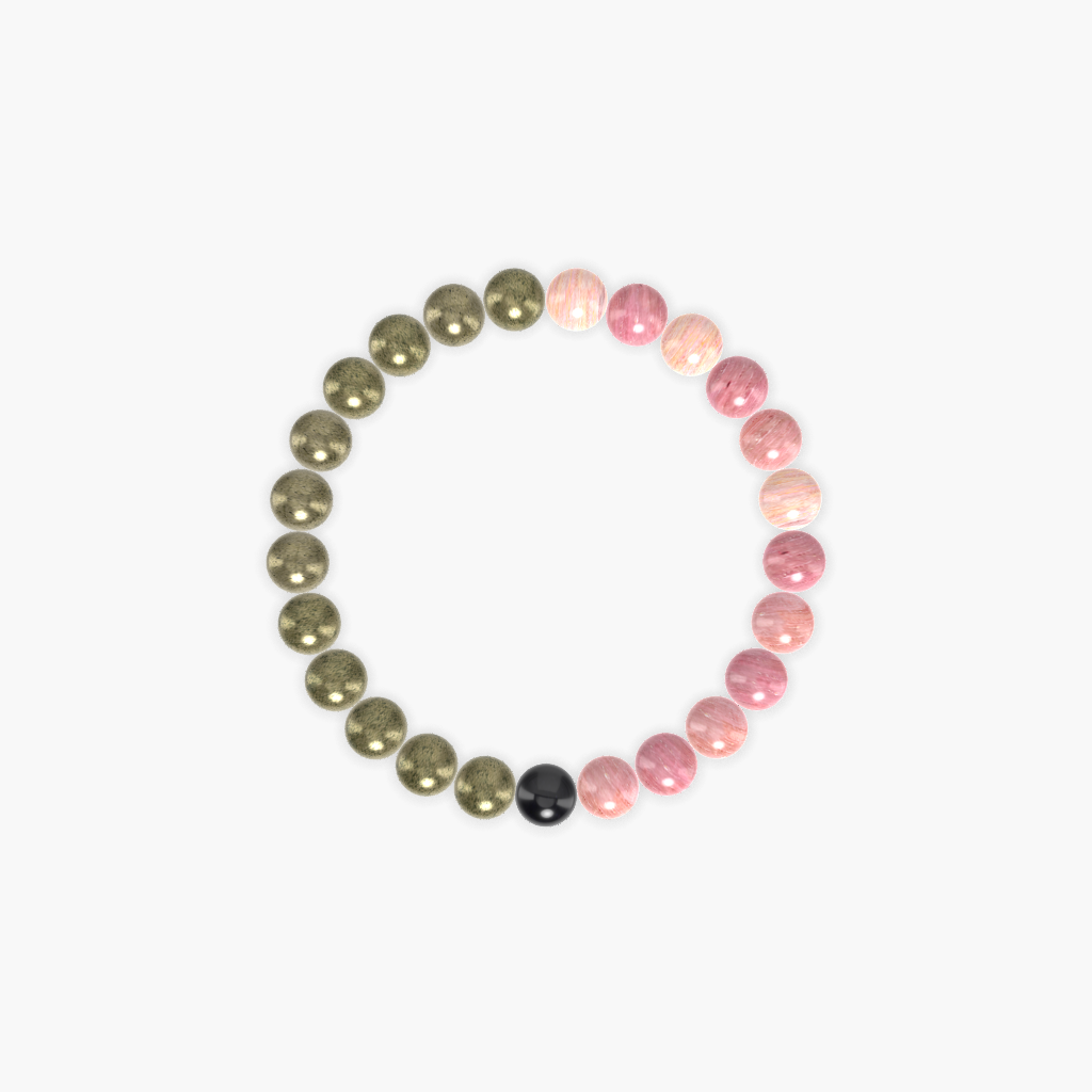 Rhodonite, Pyrite and Black Tourmaline Bracelet