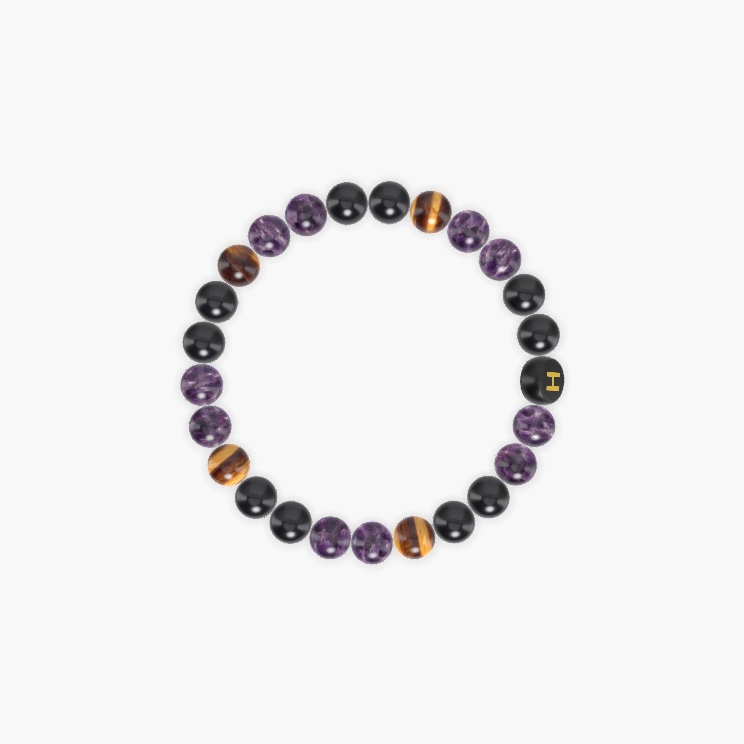 Amethyst, Black Tourmaline and Tiger Eye Bracelet