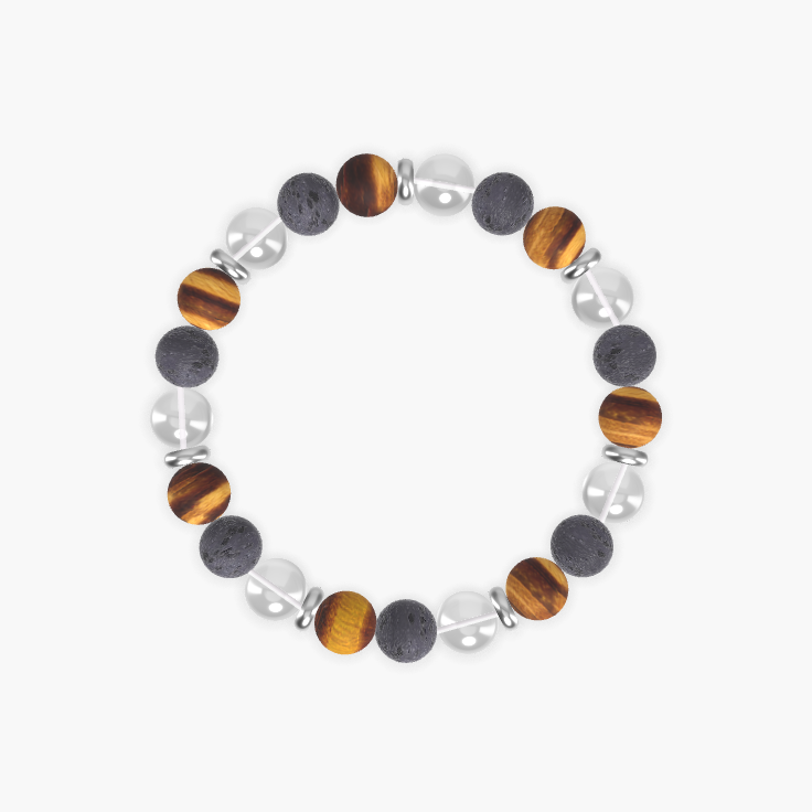 Lava Rock, Clear Quartz and Tiger Eye Bracelet