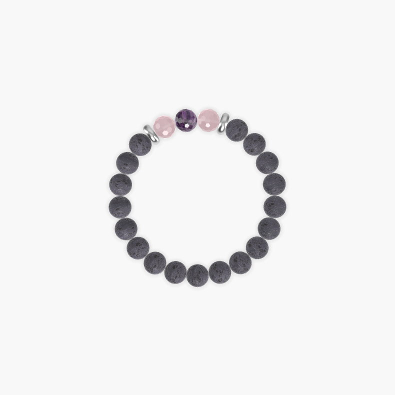 Lava Rock, Rose Quartz and Amethyst Bracelet