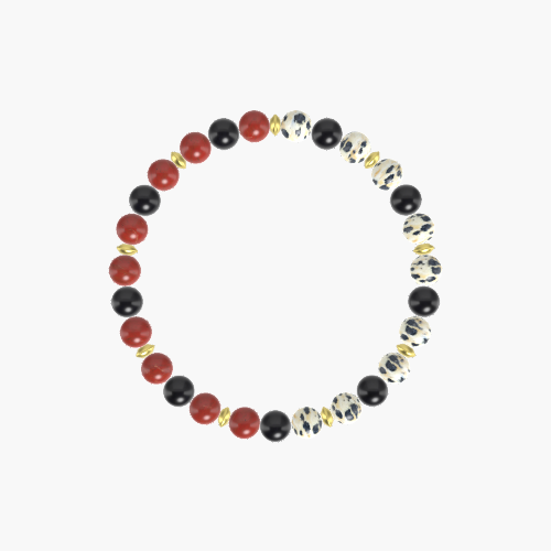 Black Obsidian, Dalmatian Jasper and Red Jasper Bracelet